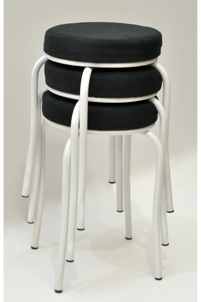 TABURECİM Tabure (3 ADET) Beyaz Ayaklı, Mina Kumaş, Metal Ahtapot Ayak Aygl-289