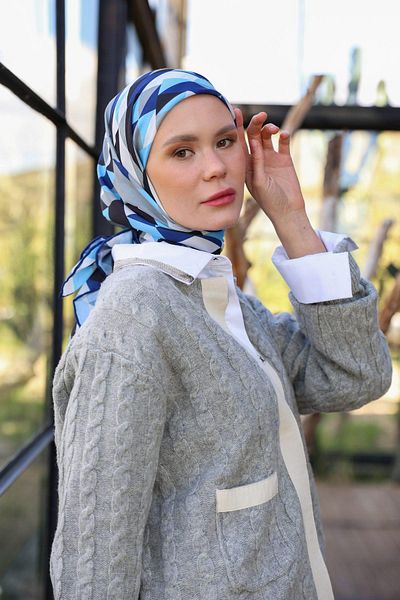 İpekhan Μαλακό κασκόλ Triano Pattern Navy Blue Black 1171-02