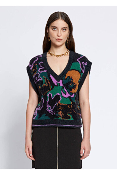 Knitss Manolya Desenli Oversıze Triko Yelek