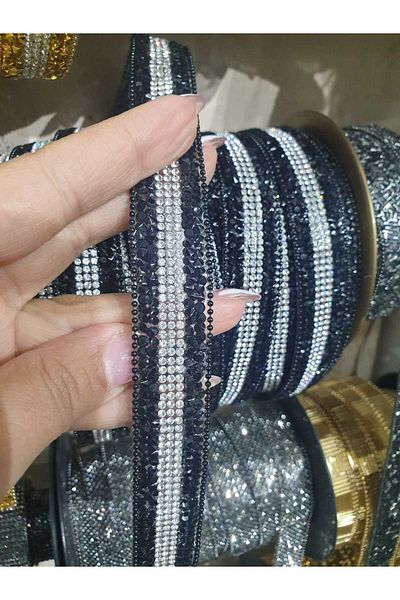 ESRA ŞELEM Iron-On Stoned Two Colors Black Silver Decorative Strip Accessory Clothing Hobby Sconce