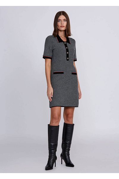 Knitss Wool Blended Stone Buttoned Mini Knitwear Dress