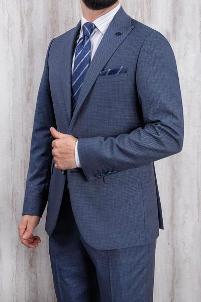 PR PACO ROMANO ART OF FASHİON MEN'S SLIM FIT POINTED COLLAR OPEN NAVY BLUE VEST SUIT