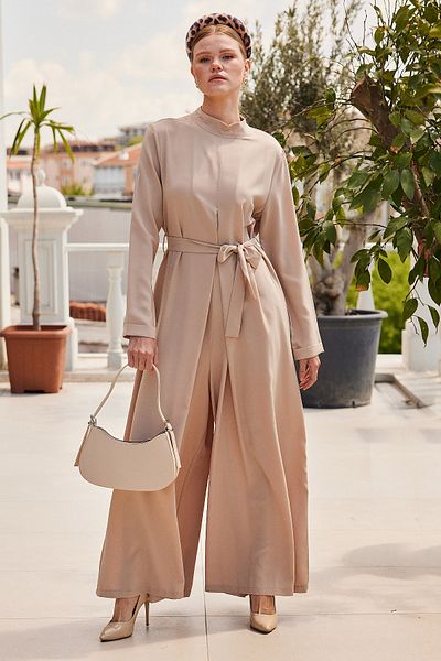 Bigdart 7028 Model Beige Long Jumpsuit Dress