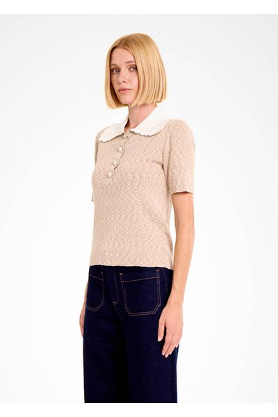 Knitss Πλεκτό μπλουζάκι με γιακά Contrast Camel Muline