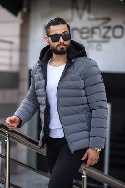 ronex معطف منتفخ بغطاء للرأس من أنثراسايت