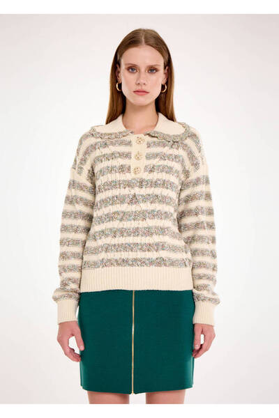 Knitss Yaka Detayli Saç Örgü Dokulu Triko