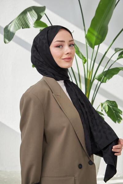 İpekhan Şal jacquard mătăsos cu model triunghi de mătase negru 9005-03