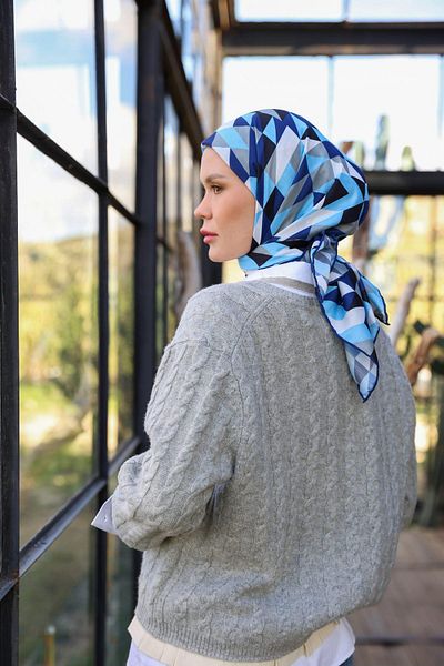 İpekhan Μαλακό κασκόλ Triano Pattern Navy Blue Black 1171-02