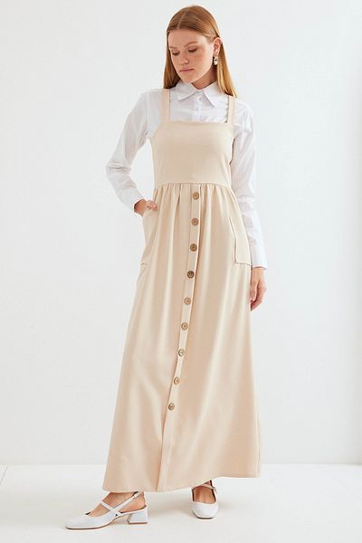 Bigdart 2490 Model Long Cream Salopette Dress