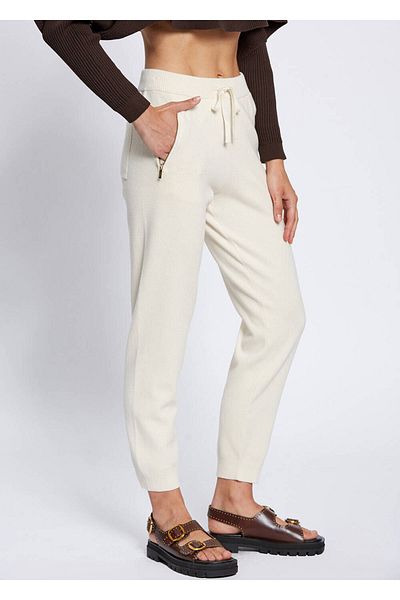 Knitss Merino Wool Blended Ecru Knitwear Trousers