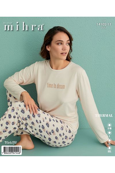 Mihra Thermal Ecru Long Sleeve Pajamas Set 14102-11