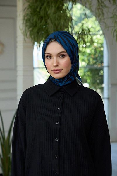 İpekhan Μαλακό κασκόλ Petrol Blue Black - Summer Sparkle Collection 1184-08