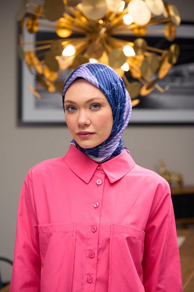 İpekhan Μαλακό κασκόλ Harmony Collection Navy Blue Lilac 1176-02
