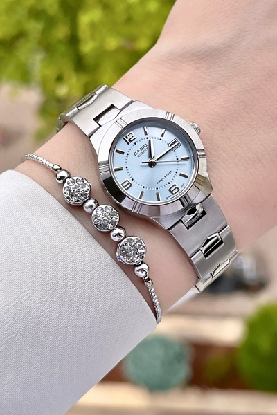 Casio Kadranı Mavi Kordonu Metalik Renk 24 Ay Garantili Kadın Kol Saati