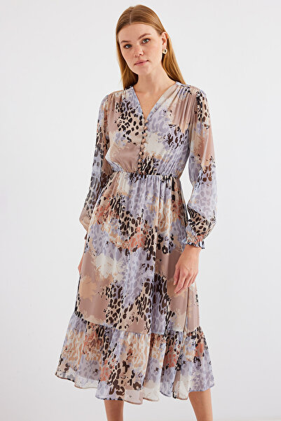 Bigdart Šedé šifonové šaty se vzorem 2137