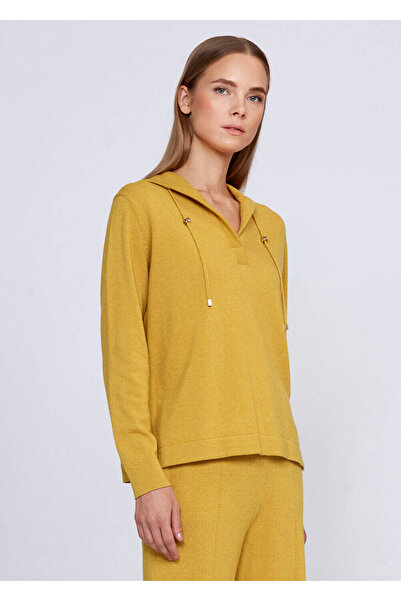Knitss Kaşmir Karışımlı Kapüşonlu Sarı Triko Üst