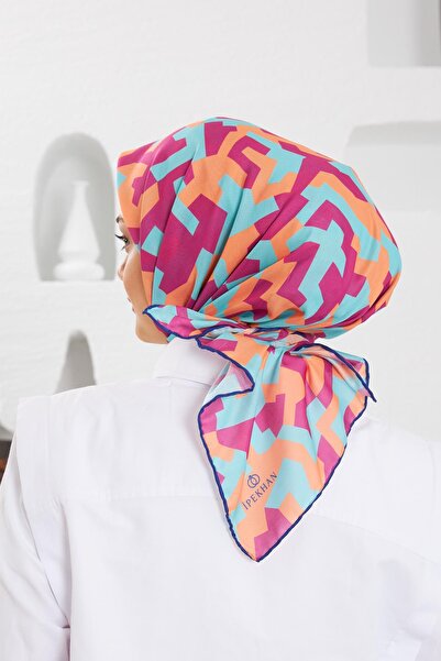 İpekhan Relax Geometirk Venus Soft Scarf Turquoise Red 1137-05