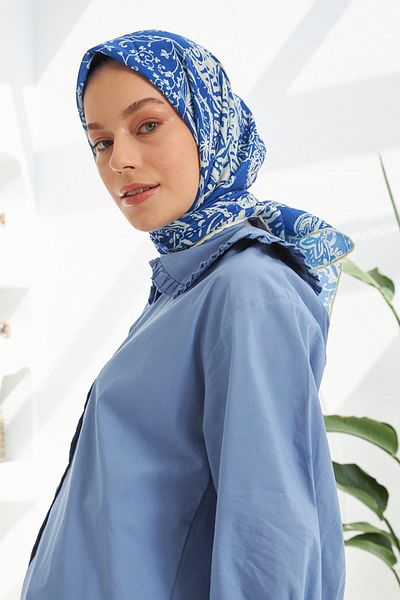 İpekhan Σάλι Indigo Βαμβακερό Φουλάρι βισκόζης