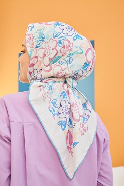 İpekhan Παστέλ μοτίβο βαμβακερό κασκόλ βισκόζης μοντέλο Turquoise 1104-19