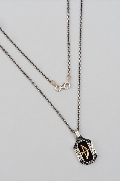 So CHIC... Siyah Taşlı Ok Figürlü 60 Cm Gümüş Erkek Kolye