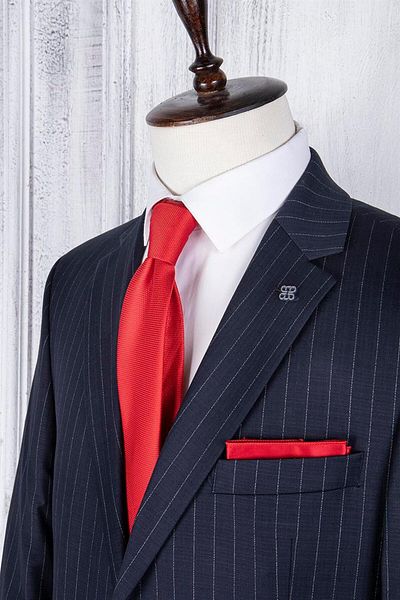 PR PACO ROMANO ART OF FASHİON MEN'S REGULAR FIT MONO COLLAR NAVY STRIPED 4 DROP SUIT
