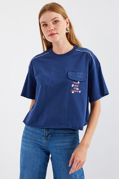 Bigdart 4321 Oversize T-Shirt με λεπτομέρεια τσέπης - Navy Blue