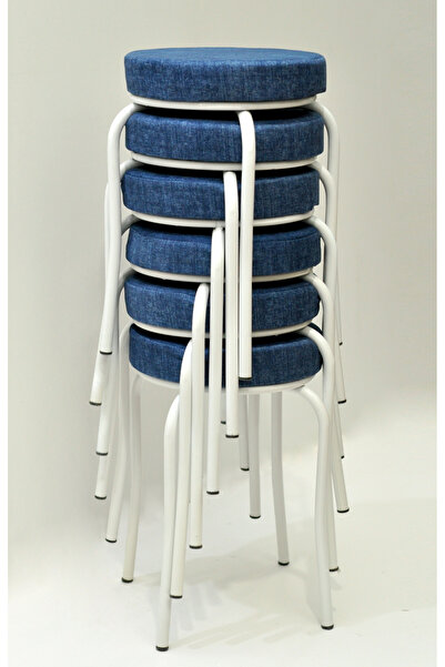 TABURECİM Tabure (6 ADET) Beyaz Ayaklı, Mina Kumaş, Metal Ahtapot Ayak Aygl-289