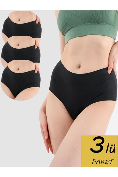 REYNEV Women's Laser Cut High Waist Non-Marking Black 3-Piece Slip Panties Set