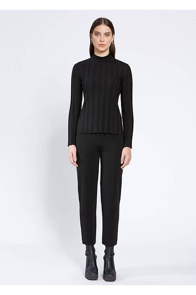 Knitss Tricotaj negru din lana merinos cu mâneci lungi