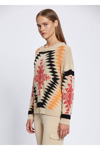 Knitss Tricotaj negru bej intersia cu modele etnice
