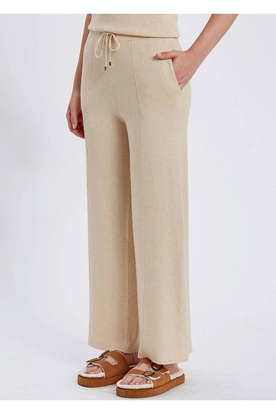Knitss Pantaloni de tricotaj bej cu șireturi din amestec de cașmir