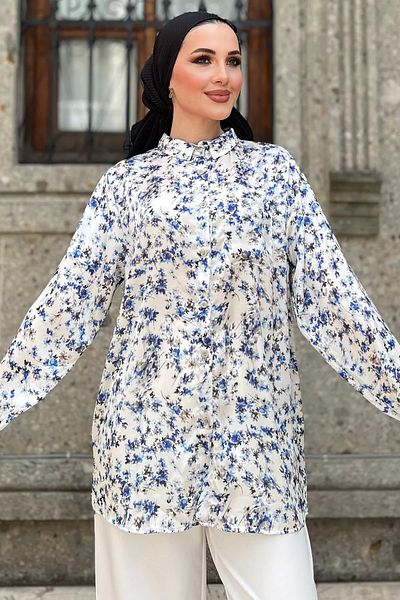 julude Πουκάμισο Hijab με μονό τσεπάκι με λουλουδάτο μοτίβο κρεμσάξ
