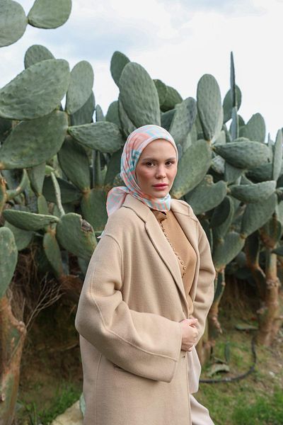 İpekhan Μαλακό κασκόλ LunaLiner Pattern Mint Pink 1166-08