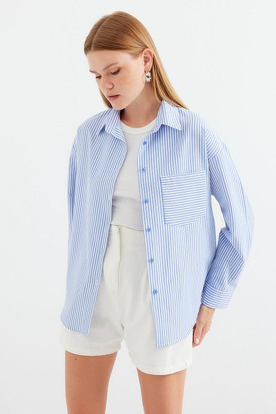 Bigdart Πουκάμισο Indigo 20212 με μονή τσέπη ριγέ Oversize