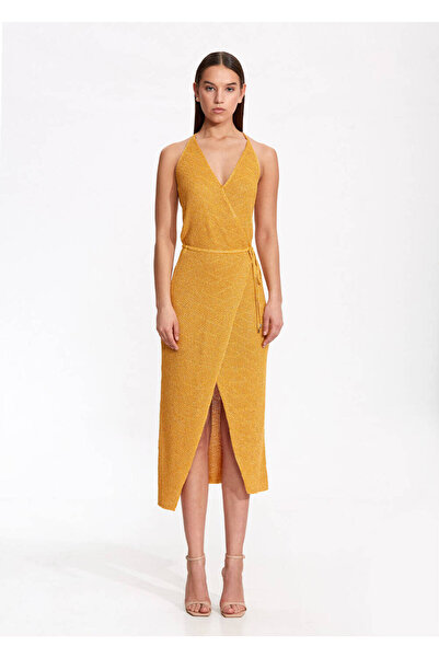 Knitss Boyundan Bağlamalı Sarı Triko Elbise