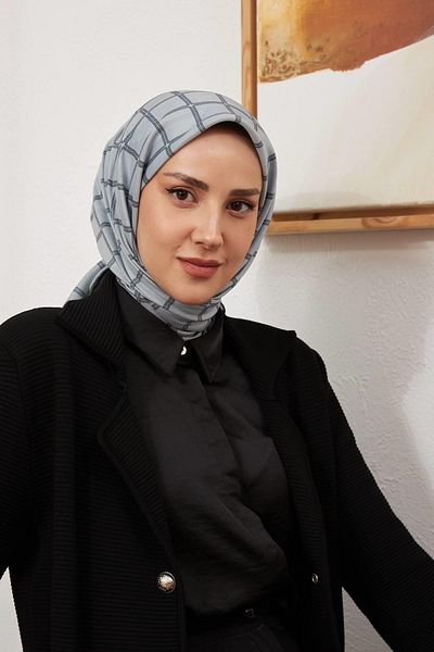 İpekhan Φουλάρι γκρι ριγέ μεταξωτό βισκόζη - βαμβακερό 1125-05