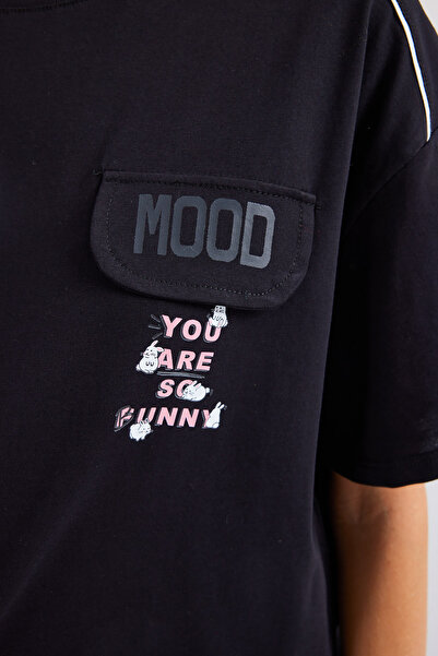 Bigdart 4321 Cep Detaylı Oversize Tişört - Siyah