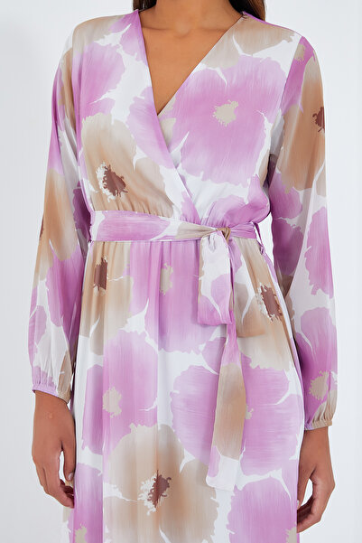 Bigdart Women's Pink Beige Floral Patterned Chiffon Dress 2134