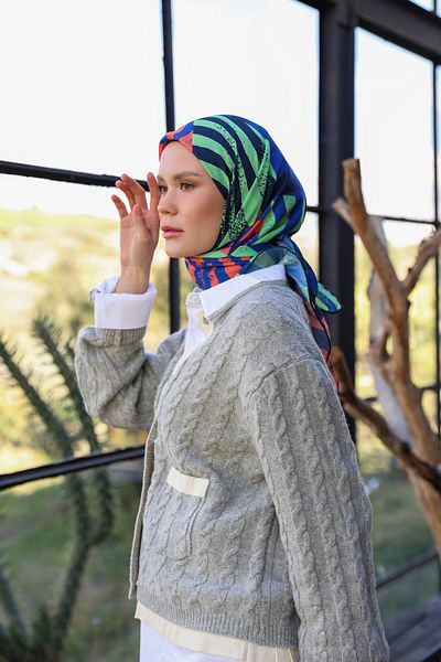İpekhan Μαλακό κασκόλ Amanda Pattern Navy Blue Green 1170-14