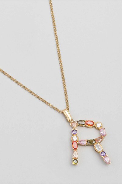So CHIC... R Harfi Günışığı Renkli 18 Ayar Sarı Altın Kaplama Gümüş Kolye