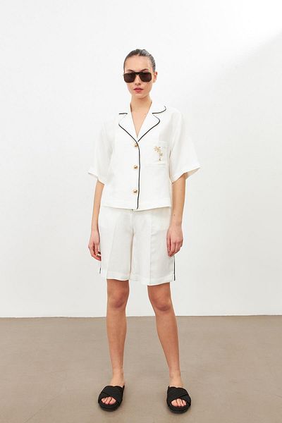 Setre Ecru Pocket Detailed Buttoned Blouse and Loose Cut Shorts Double Set