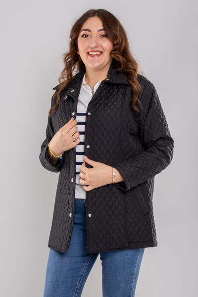 DERFA 1058 Büyük Beden Mini Baklava Desen Çıtçıtlı Astarlı Kadın Mont