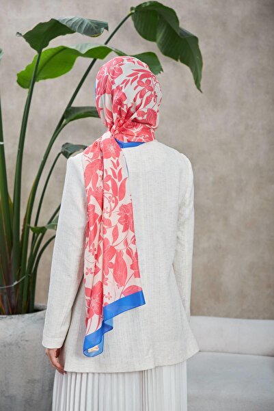 İpekhan Ροζ Μπλε Μαλακό Σάλι - Nature Fulya 3041-02