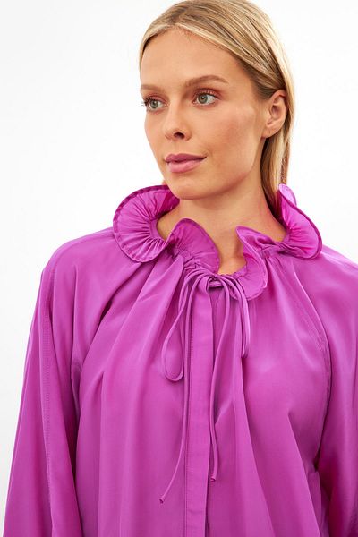 Setre Fuchsia Neck and Sleeve Gathered Shirt with Tie Detail
