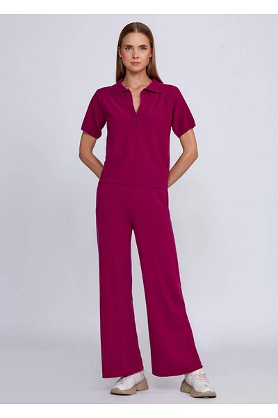 Knitss Top tricot roz cu guler polo amestecat de cașmir
