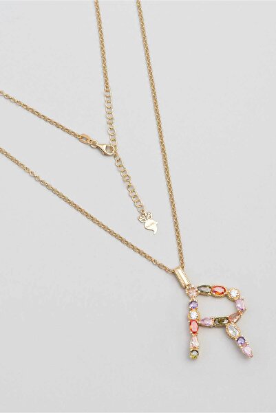 So CHIC... R Harfi Günışığı Renkli 18 Ayar Sarı Altın Kaplama Gümüş Kolye