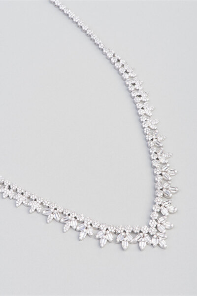 So CHIC... Gelin Çiçeği 18 Ayar Beyaz Altın Kaplama 41 Cm Gümüş Gerdanlık