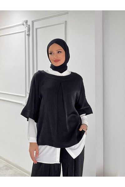 Cardella Camellia Viscose Satin Shiny Double Set - Pleat Detailed Hijab Compatible Set