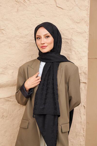 İpekhan Model de cruce șal jacquard mătăsos negru 9006-06