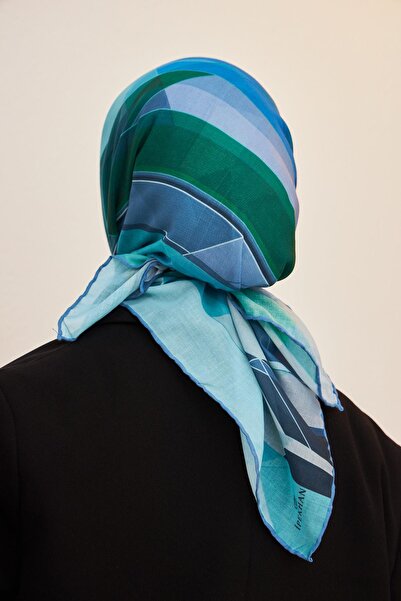 İpekhan Κασκόλ με γεωμετρικό σχέδιο από μπλε βαμβακερό βισκόζη